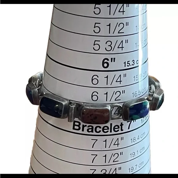 Taxco Mexico Vintage Southwestern Gems Panel Bracelet. Sterling Silver 925